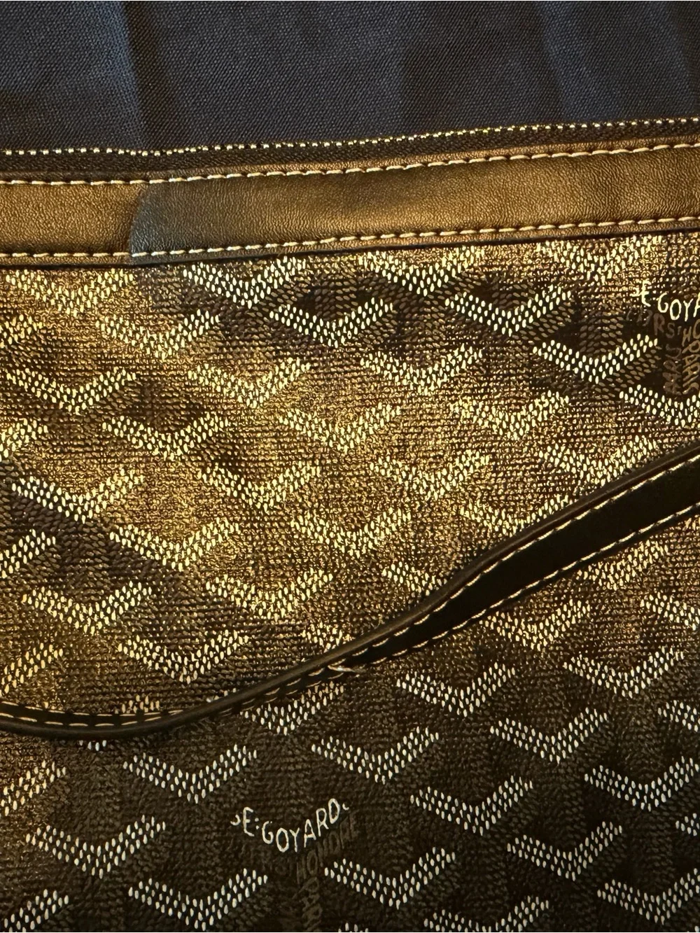 Goyard Black and Brown Chevron Tote with Two Matching Pouches